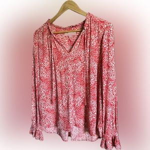 Loft Orange Flower Patterned Long Sleeve Blous Size S